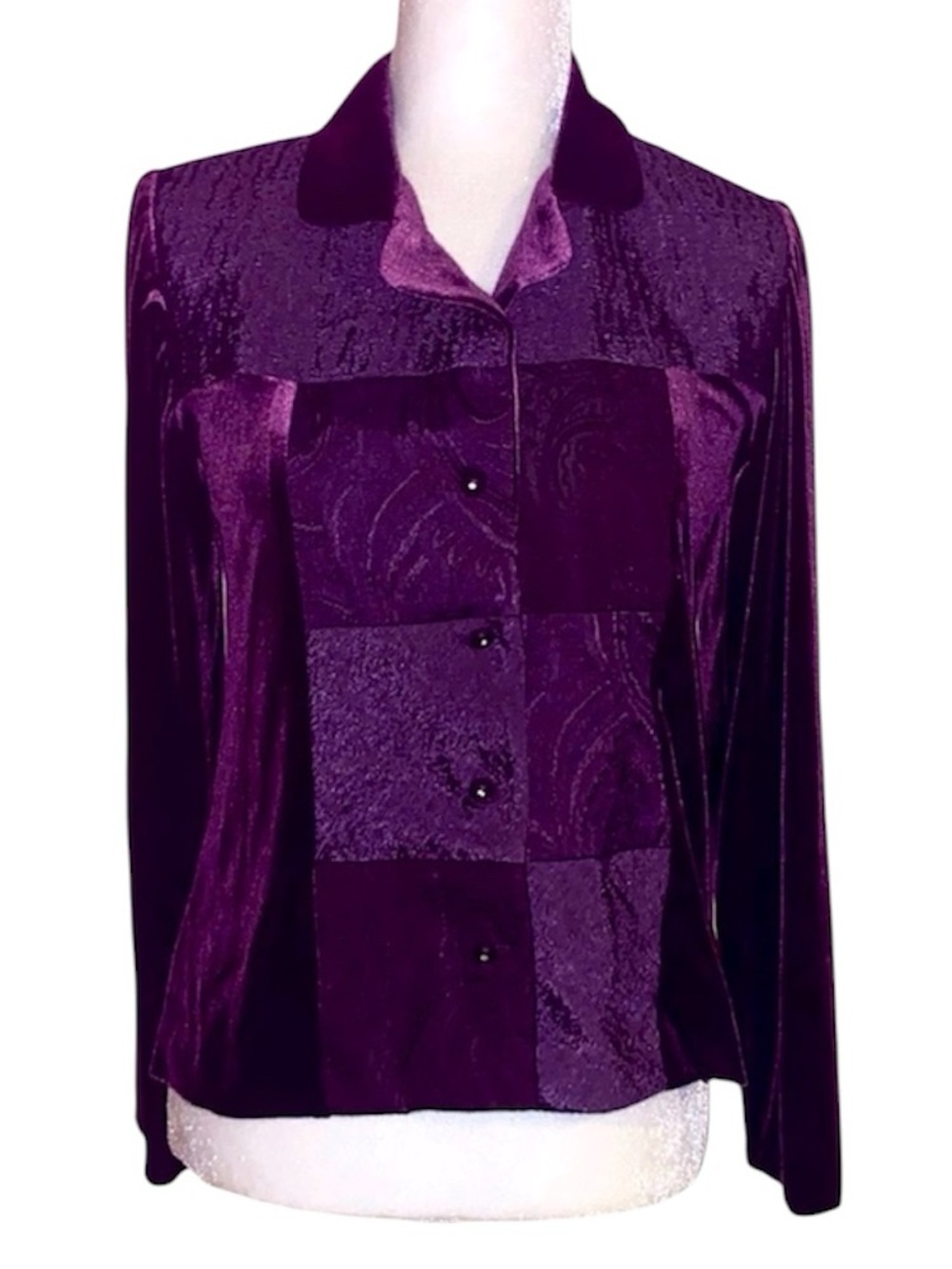 K Petite Vintage Purple Velvet Button Up Shirt